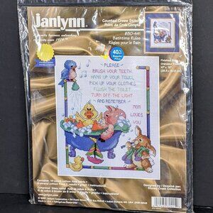 NEW Janlynn Bathtime Rules Cross Stitch Kit 80-441 Pig & Duck in Tub Sealed